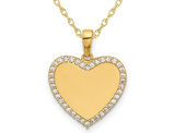 14K Yellow Gold Polished Heart Charm Pendant Necklace with Synthetic Cubic Zirconia Halo and Chain  